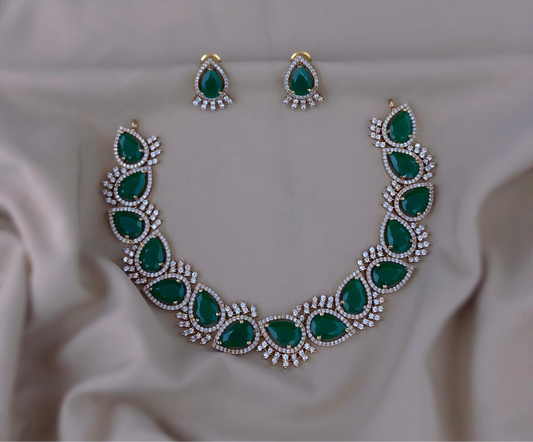 Green Pear American Diamond Set