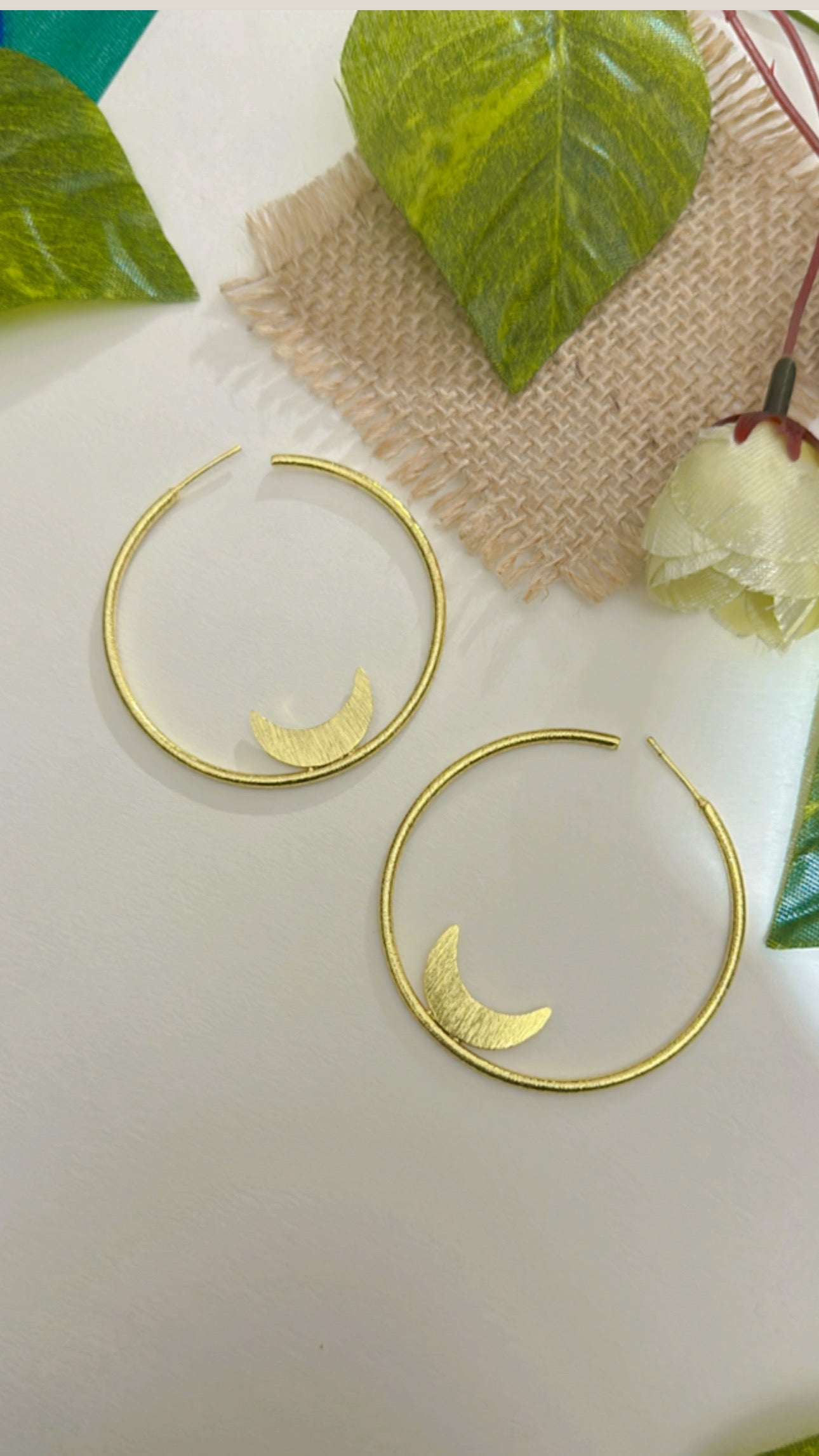 ‘Moon Hoops’ Gold Plated Brass Earrings