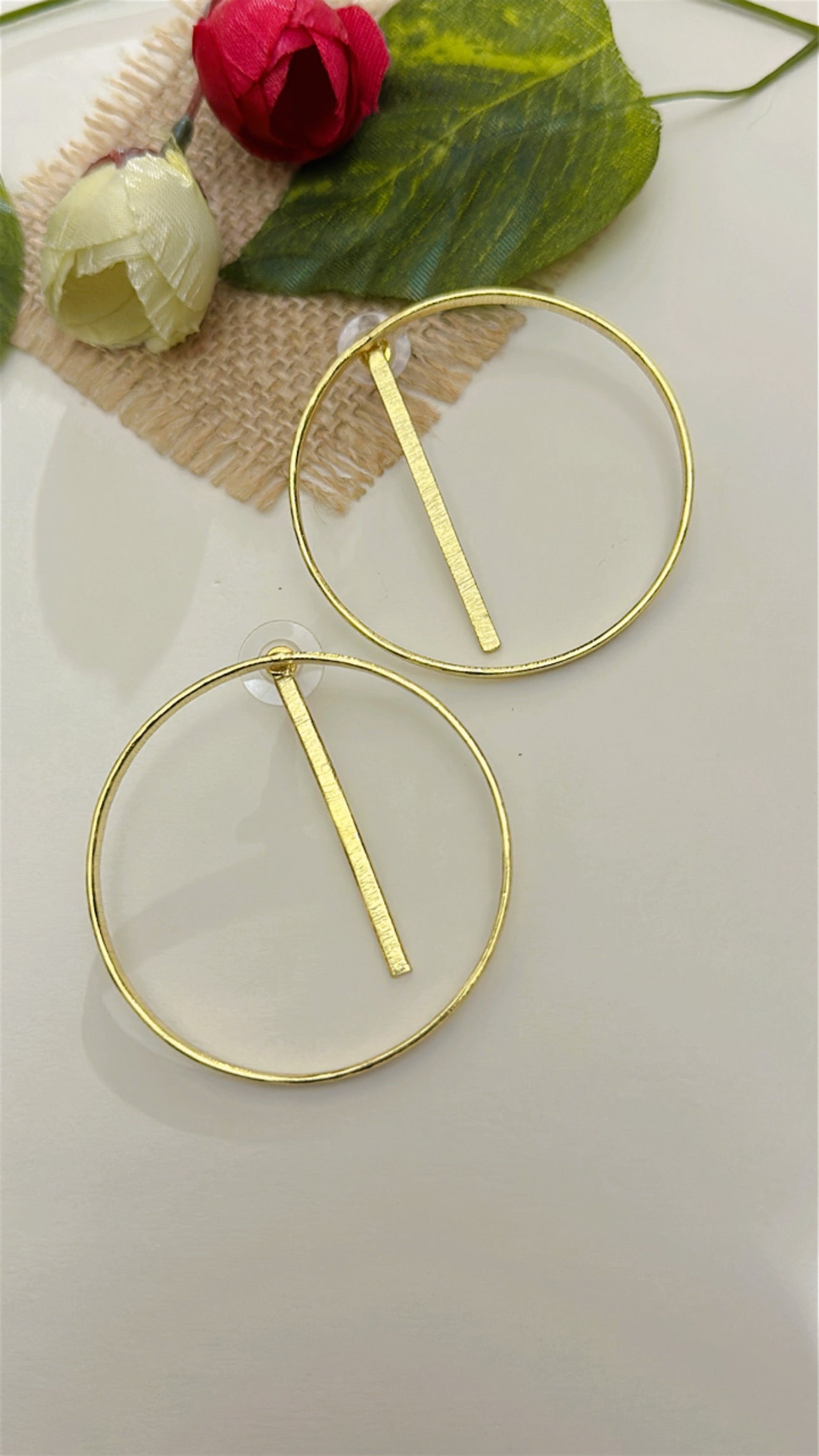 ‘Line & Circle’ Gold Plated Brass Earrings