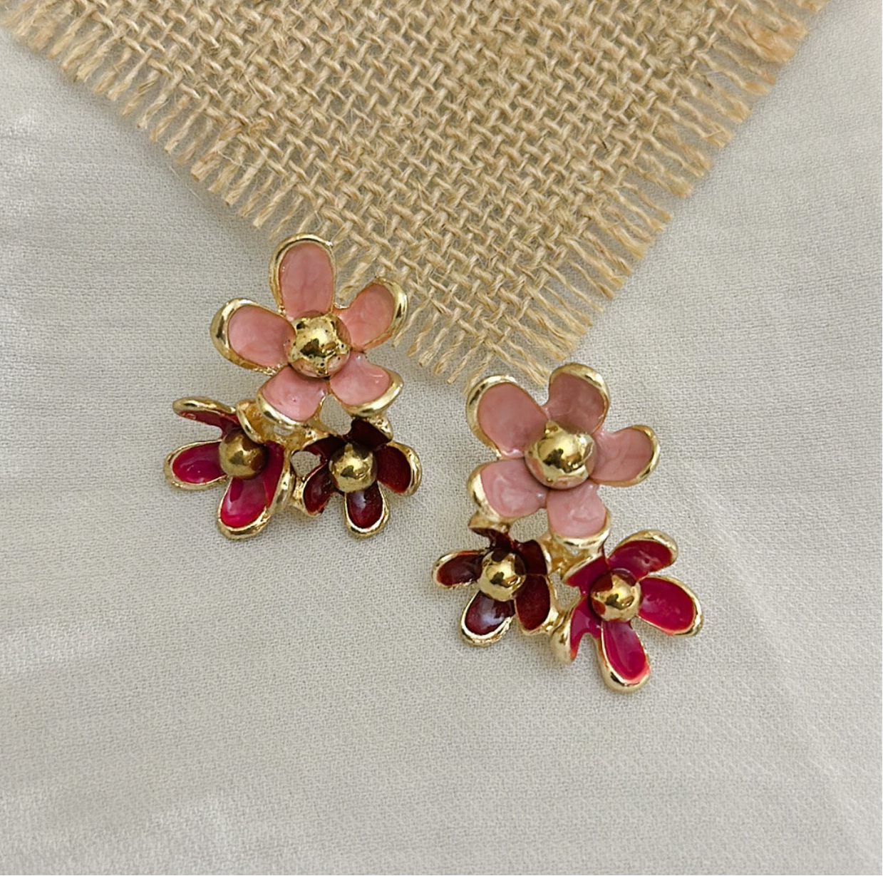 Pink Flower bouquet  Studs