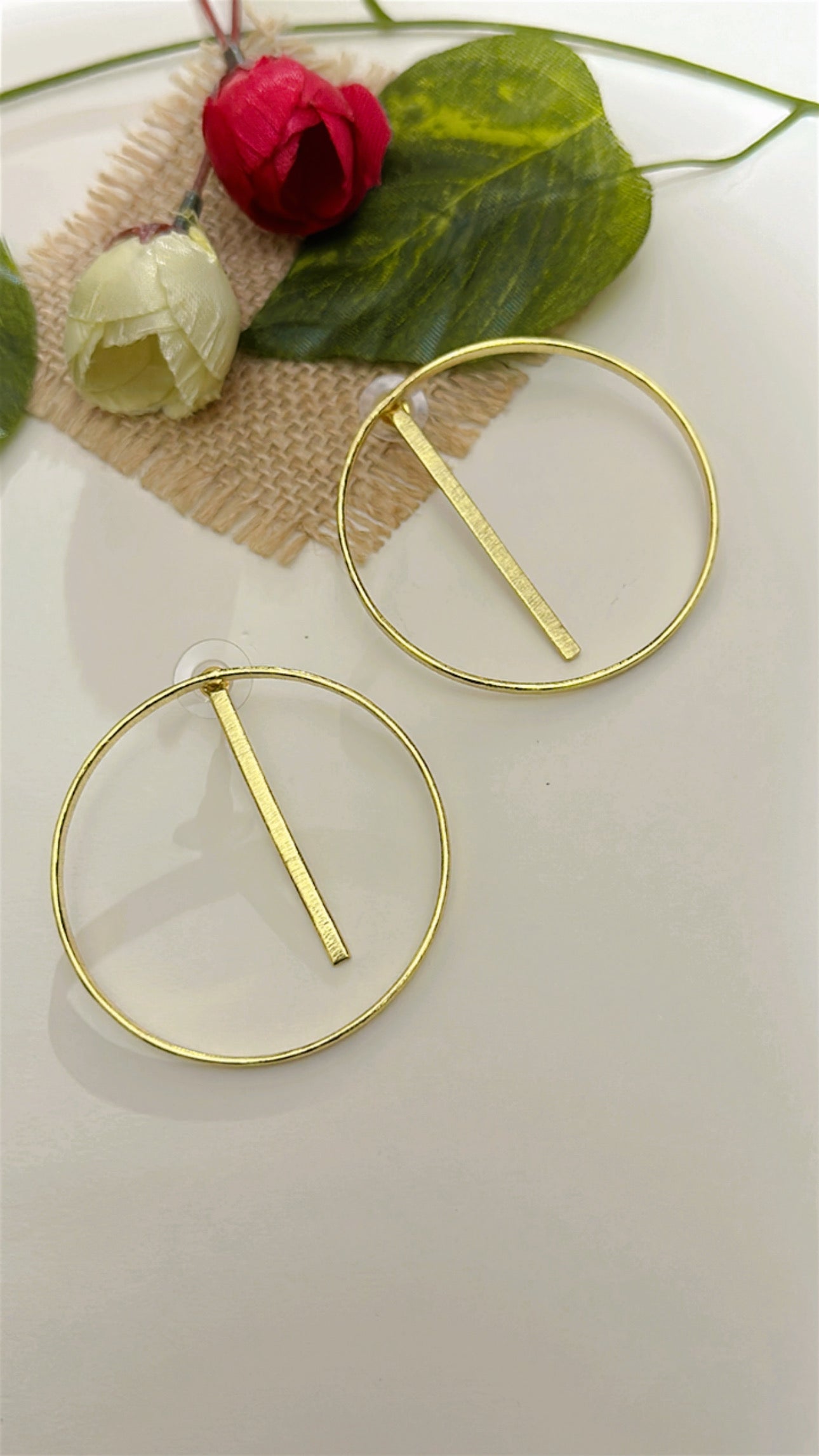 ‘Line & Circle’ Gold Plated Brass Earrings