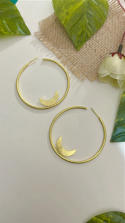 ‘Moon Hoops’ Gold Plated Brass Earrings