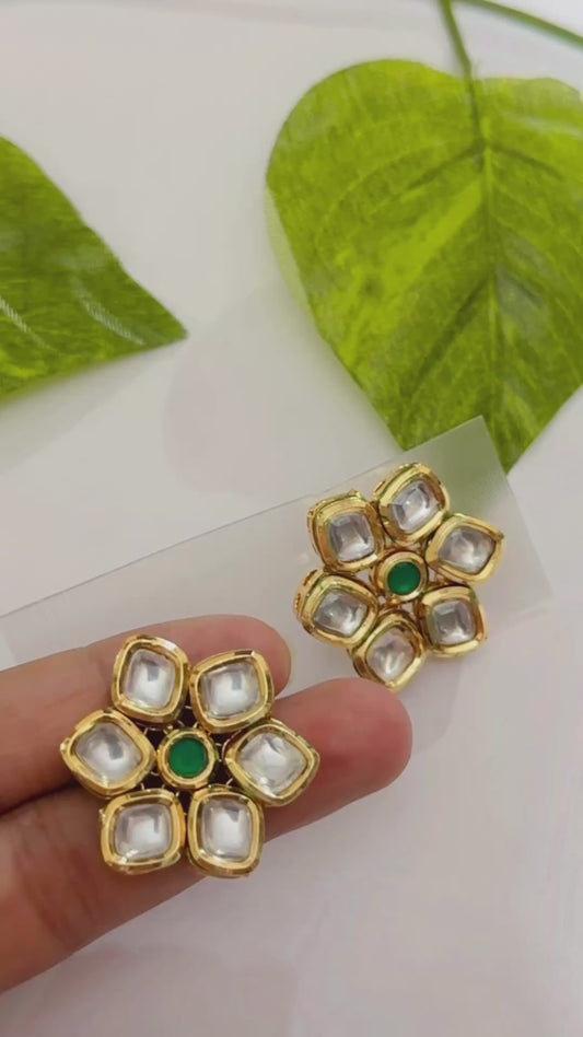 Green Kundan Studs