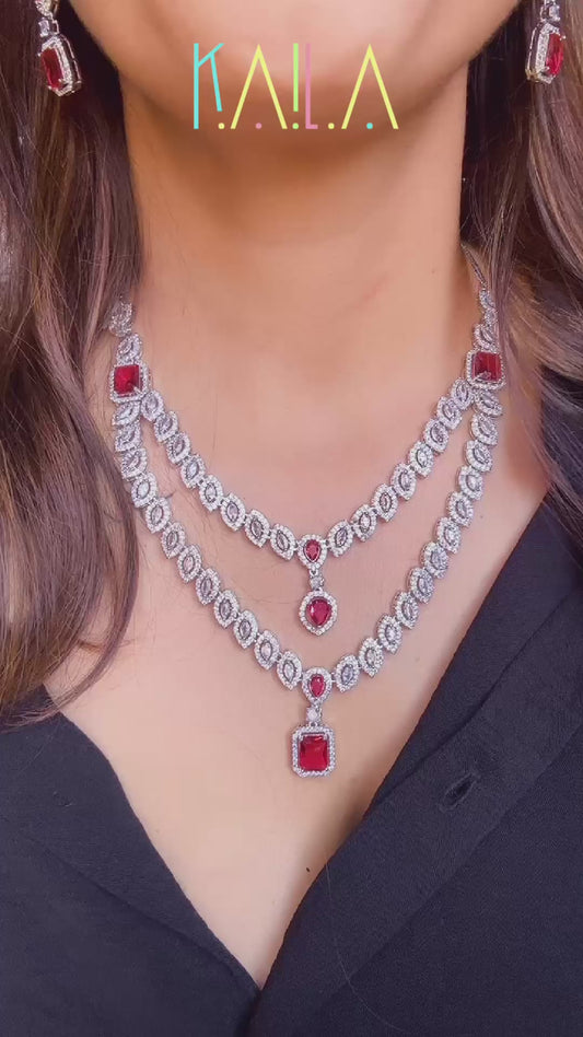 Pink & White Layered American Diamond Set