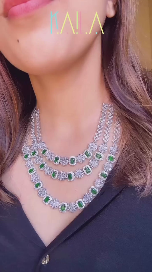 Green & White Layered American Diamond Set